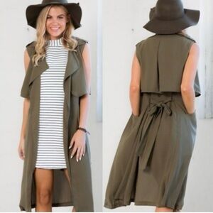 MASSIMO OLIVE GREEN LONG VEST WITH BELT | SIZE SMALL
